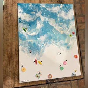 Modern Aerial view marble Ocean coastal preppy painting on canvas, 12“ X 18”